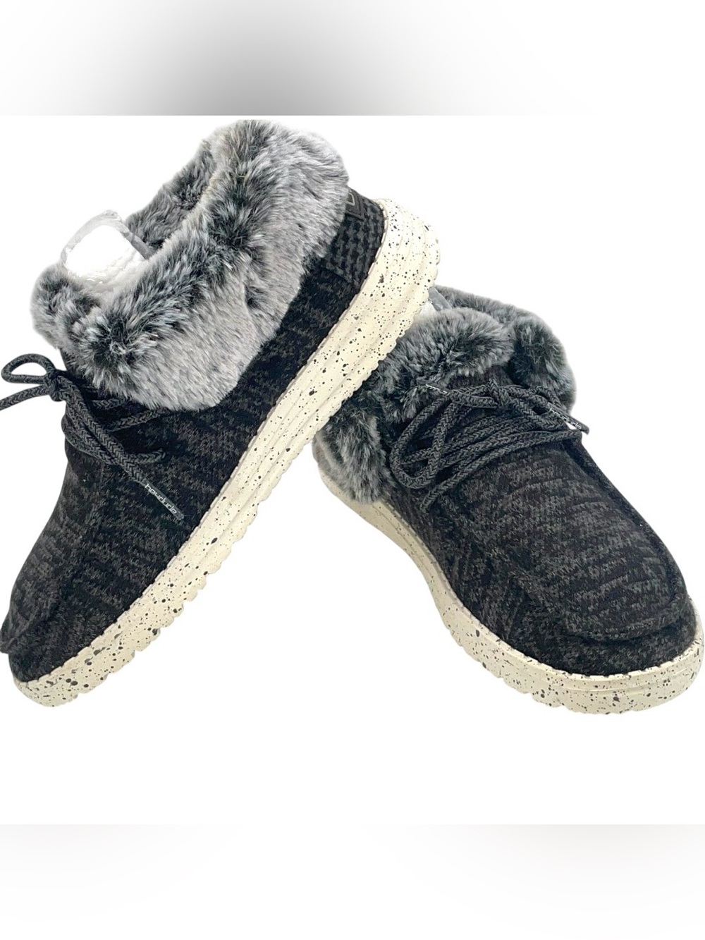 Hey Dude Wendy Fur Lined Black Gray Women’s Size 5 Cozy Shoes - Picture 7 of 7